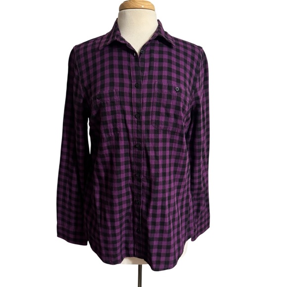 St. John's Bay Tops - St. John's Bay Purple and Black Buffalo Plaid Flannel Shirt size Medium